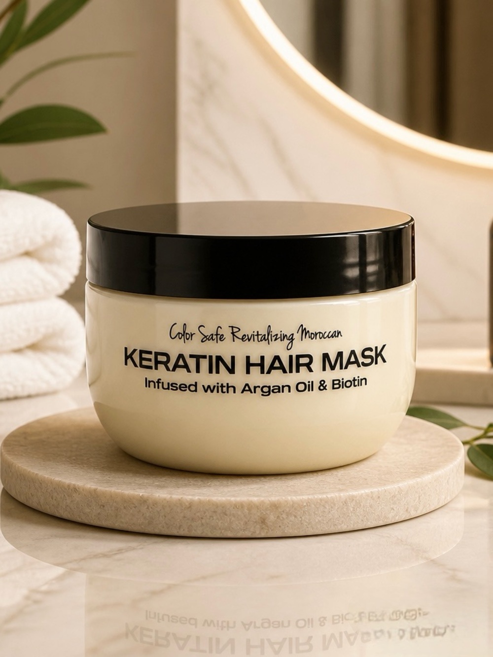 Keratin Hair Mask Infused with Argan Oil & Biotin - Black/Cream